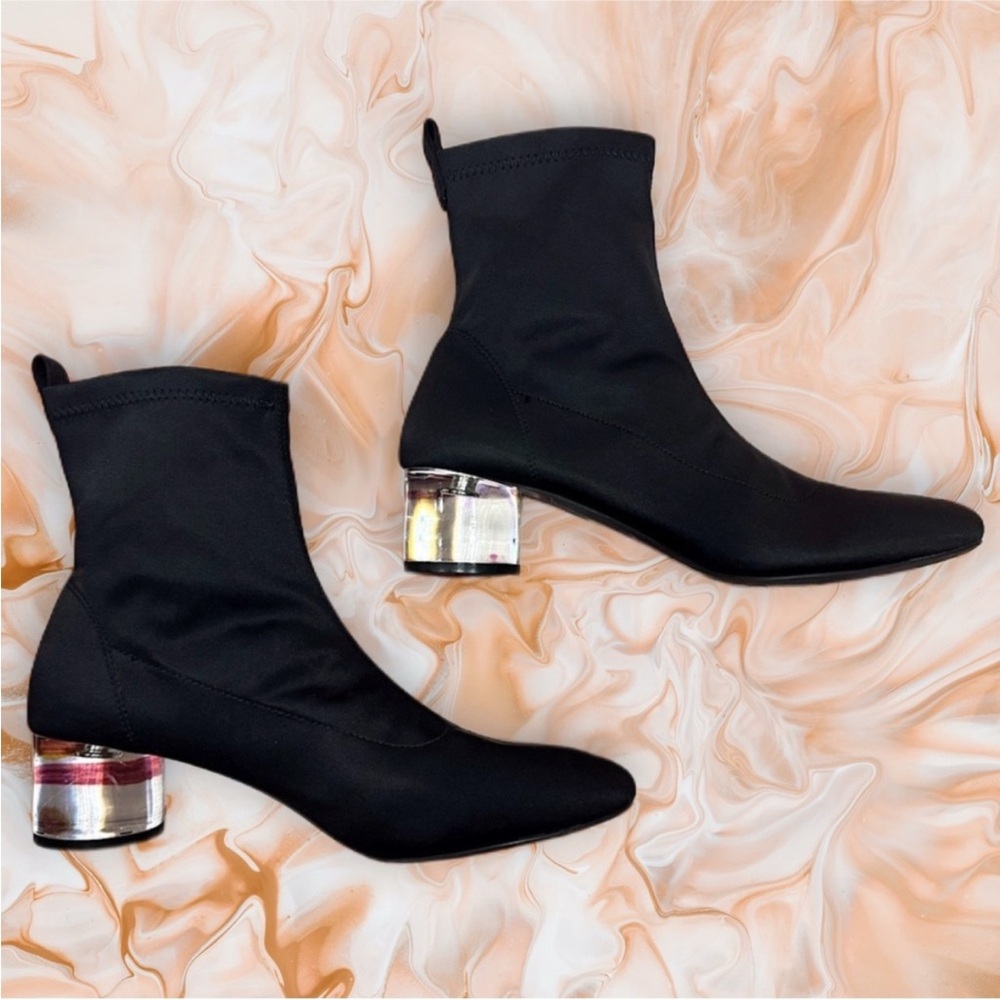 ⭐️ Forever 21 ⭐️ Black Ankle Sock Boots with Transparent Acrylic Block Heel